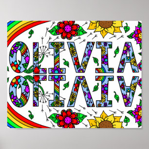 meisjesnaam Olivia Colorful Whimsical Wild Flowers Poster