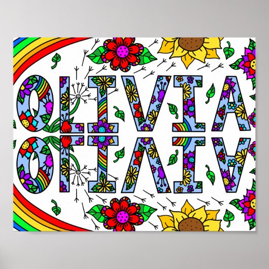 meisjesnaam Olivia Colorful Whimsical Wild Flowers Poster (Voorkant)