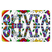 meisjesnaam Olivia, Whimsical Colorful Wild Flower Magneet (Horizontaal)