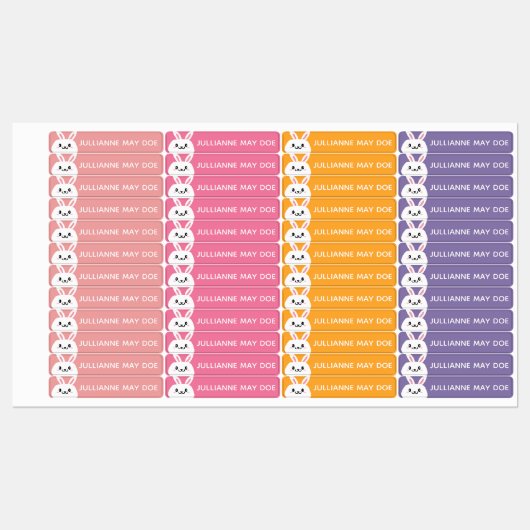 Meisjesnaam pasteel crute Bunny Waterproof Labels (Vel)