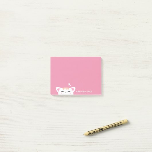 Meisjesnaam Pastel Pink Cute Kat Post-it® Notes (Op bureau)