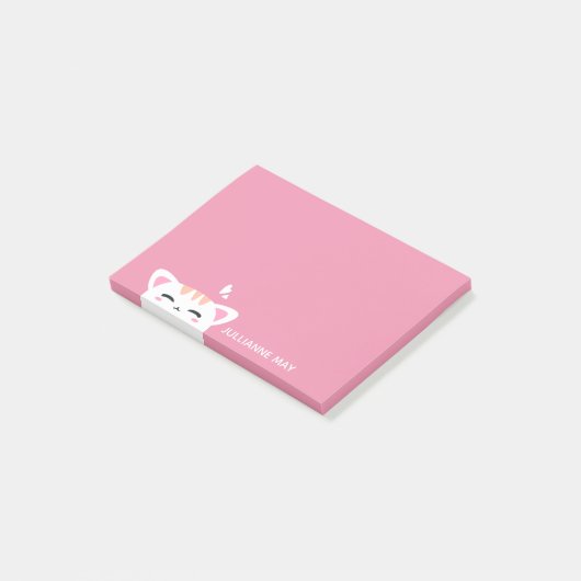 Meisjesnaam Pastel Pink Cute Kat Post-it® Notes (Schuin)