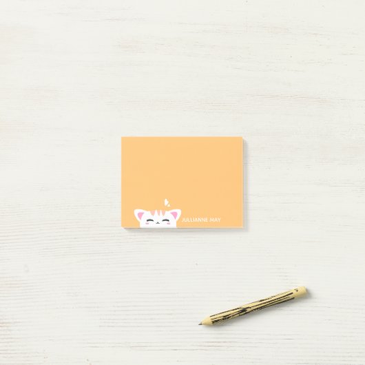 Meisjesnaam Pastel Yellow Cute Kat Post-it® Notes (Op bureau)