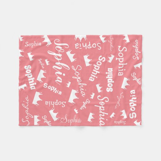 meisjesnaam Persoonlijke roze prinses Crown Fleece Deken (Voorkant (Horizontaal))