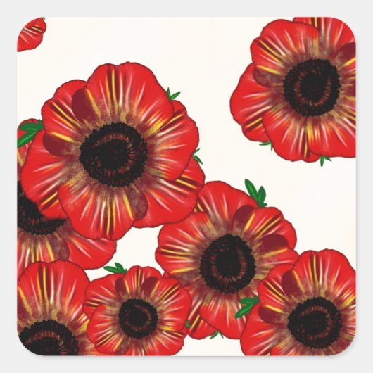 Meisjesnaam Poppy, rood klaproos patroon Kunst doo Vierkante Sticker (Voorkant)