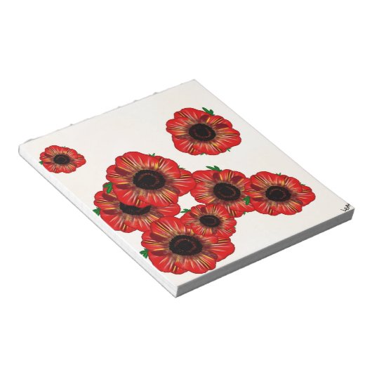 Meisjesnaam Poppy, rood papaverpatroon Kunst met L Notitieblok (Schuin)