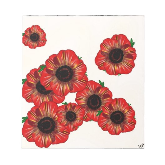Meisjesnaam Poppy, rood papaverpatroon Kunst met L Notitieblok (Voorkant)