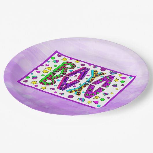 Meisjesnaam Raya met sterren en harten Papieren Bordje (Gekanteld)