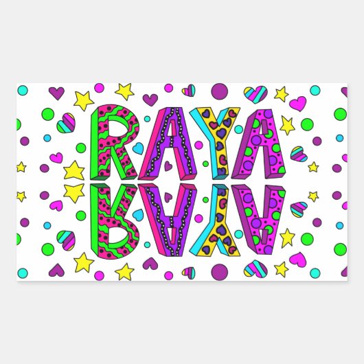 Meisjesnaam Raya met sterren en harten Rechthoekige Sticker (Voorkant)