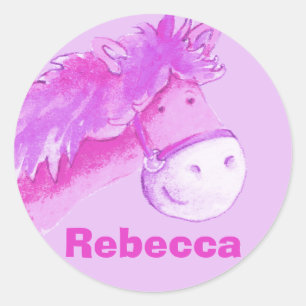 Meisjesnaam "Rebecca" roze pony sticker