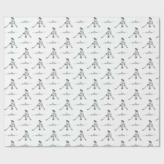 Meisjesnaam van Ice Hockey Team Player Cadeaupapier (Vlak)