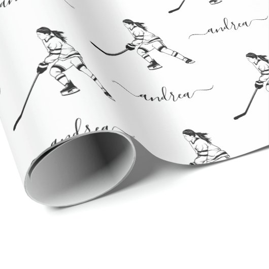Meisjesnaam van Ice Hockey Team Player Cadeaupapier (Rol Hoek)