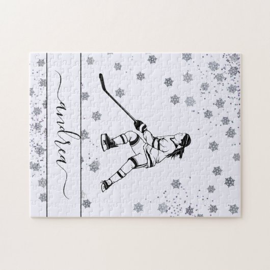 Meisjesnaam van Ice Hockey Team Player Legpuzzel (Horizontaal)