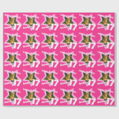 Meisjesnaam voeg je foto 17e verjaardag roze ster  cadeaupapier (Vlak)