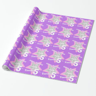 Meisjesnaamleeftijd voeg je foto paarse sterrenpat cadeaupapier