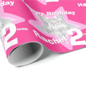 Meisjesnaamleeftijd voeg je fotoroze sterpatroon t cadeaupapier (Rol Hoek)