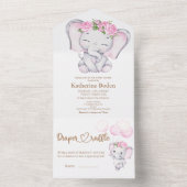 Meisjesolifant en bloem in één uitnodiging (Binnen)