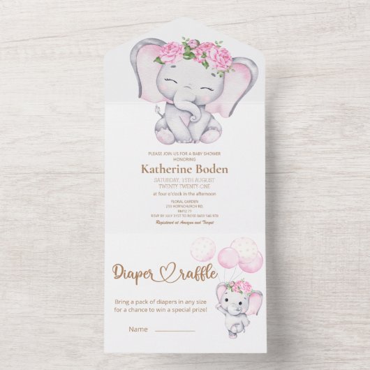 Meisjesolifant en bloem in één uitnodiging (Binnen)