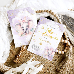Meisjesolifant met Vlinder Paarse Baby Shower Kaart
