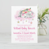 Meisjesolifant Virtuele Baby Shower Uitnodiging (Staand voorkant)
