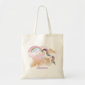 Meisjesorn en regenboog tote bag