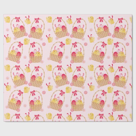 Meisjespaasmandjes roze cadeaupapier (Vlak)