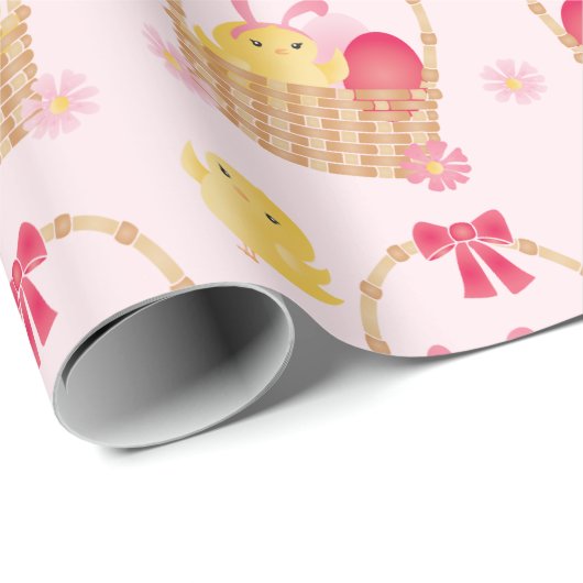 Meisjespaasmandjes roze cadeaupapier (Rol Hoek)