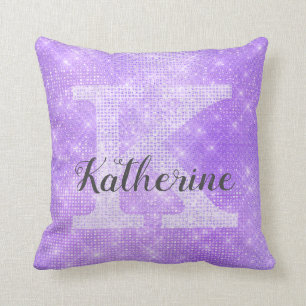 Meisjespasta Lavender Paarse Sparkle Monogram Kussen