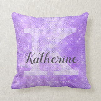 Meisjespasta Lavender Paarse Sparkle Monogram Kussen