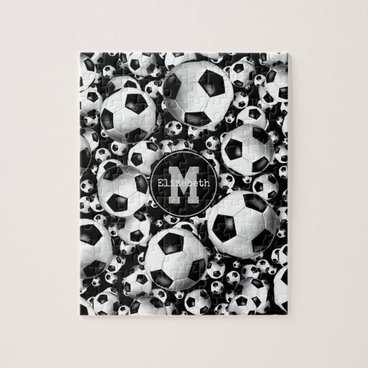 Meisjespatroon met monogrammed voetbal legpuzzel (Verticaal)