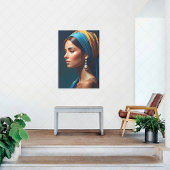 Meisjesportret in blauw en goud, klassieke stijl | poster