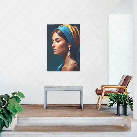 Meisjesportret in blauw en goud, klassieke stijl | poster