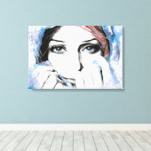 Meisjesportret Mooie ogen Aquarel schilderkunst Canvas Afdruk (Insitu (Houten vloer))