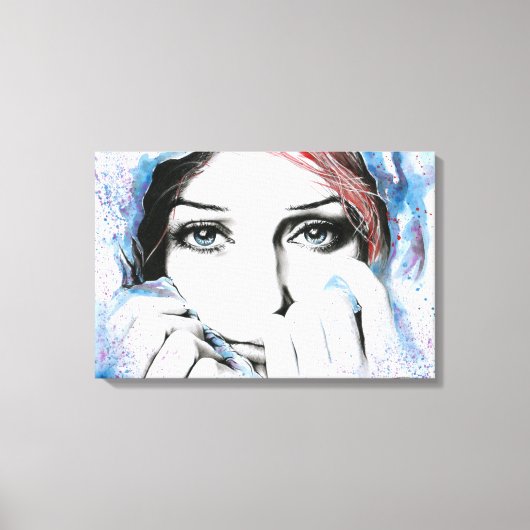 Meisjesportret Mooie ogen Aquarel schilderkunst Canvas Afdruk (Voorkant)
