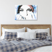Meisjesportret Mooie ogen Aquarel schilderkunst Canvas Afdruk (Insitu (Slaapkamer))
