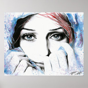 Meisjesportret Mooie ogen Aquarel schilderkunst Poster
