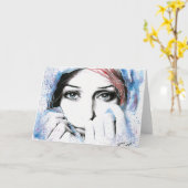 Meisjesportret  ogen Waterverf schilderkunst Kaart (Gele Bloem)