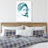 Meisjesportret potlood tekening kunst Blauw Canvas Afdruk (Insitu (Slaapkamer))