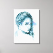 Meisjesportret potlood tekening kunst Blauw Canvas Afdruk (Voorkant)