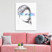 Meisjesportret potlood tekening kunst canvas afdruk (Insitu (Woonkamer))