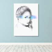 Meisjesportret potlood tekening kunst canvas afdruk (Insitu (Houten vloer))