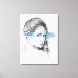 Meisjesportret potlood tekening kunst canvas afdruk