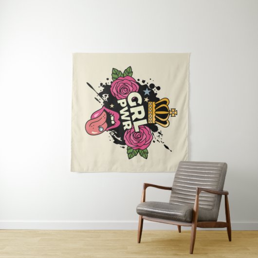 Meisjespower Tattoo stijl Wandkleed (In Situ (horizontaal))