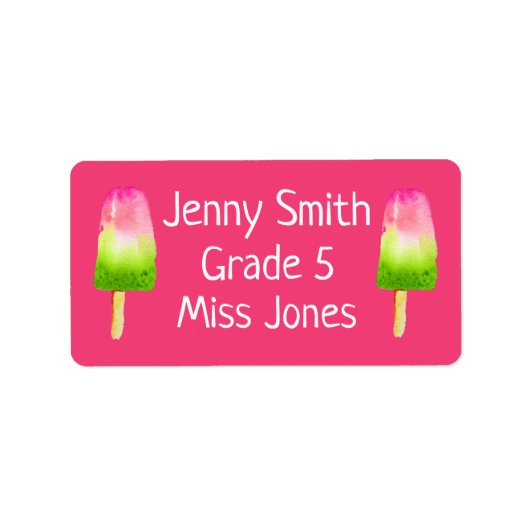 Meisjesraspberry popsicles noemt schoolboekjes etiket (Voorkant)