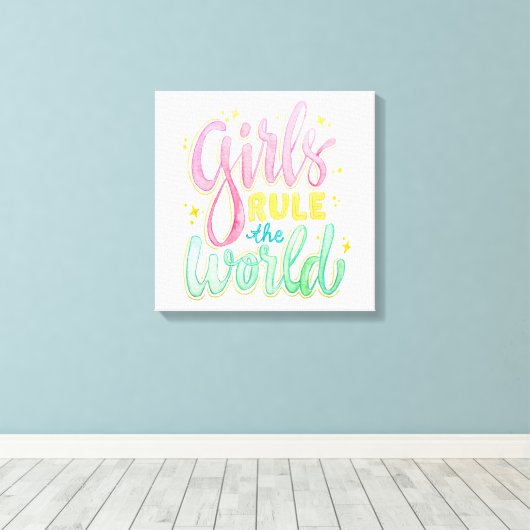 Meisjesregel over de wereld canvas afdruk (Insitu (Houten vloer))