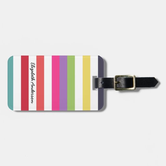 Meisjesregenboogbrede horizontale strepen met naam bagagelabel (Voorkant horizontaal)