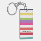 Meisjesregenboogbrede horizontale strepen met naam sleutelhanger (Voorkant Links)