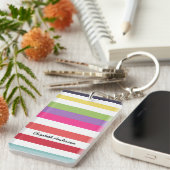 Meisjesregenboogbrede horizontale strepen met naam sleutelhanger (Voorkant Rechts)