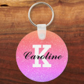 Meisjesregenboogkleurige glitter, aangepaste naam sleutelhanger (Voorkant)