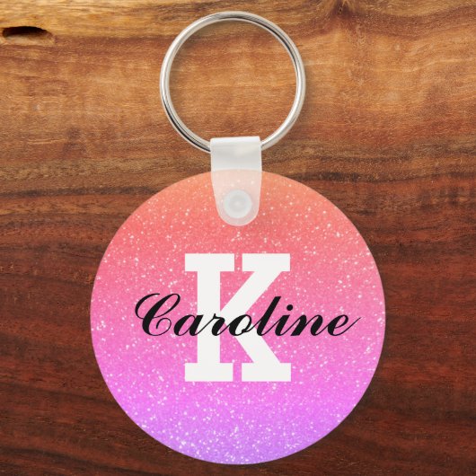 Meisjesregenboogkleurige glitter, aangepaste naam sleutelhanger (Voorkant)